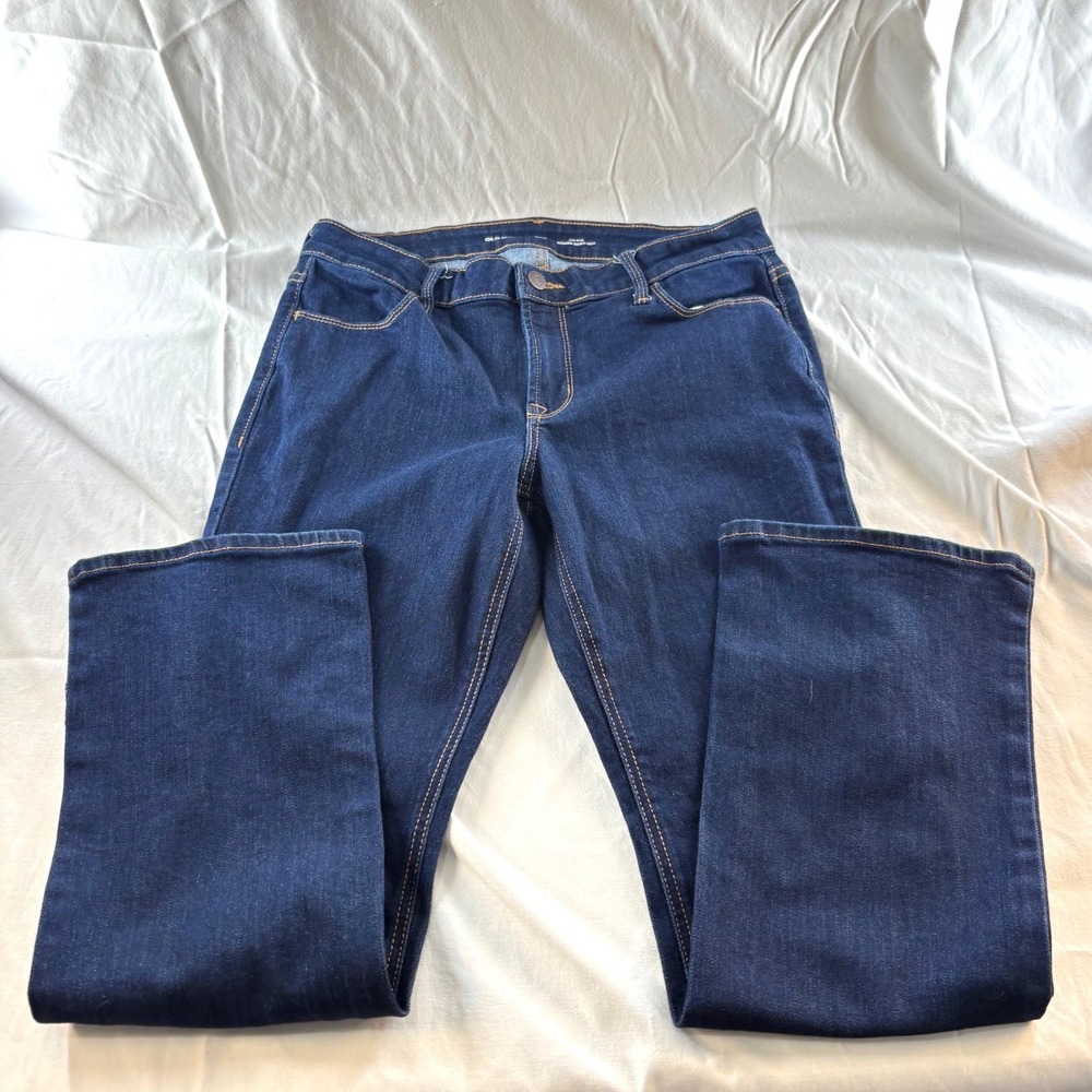 Old Navy Womens Mid-Rise Kicker Boot-Cut Jeans Dark Wash Blue 10 Petite 5310